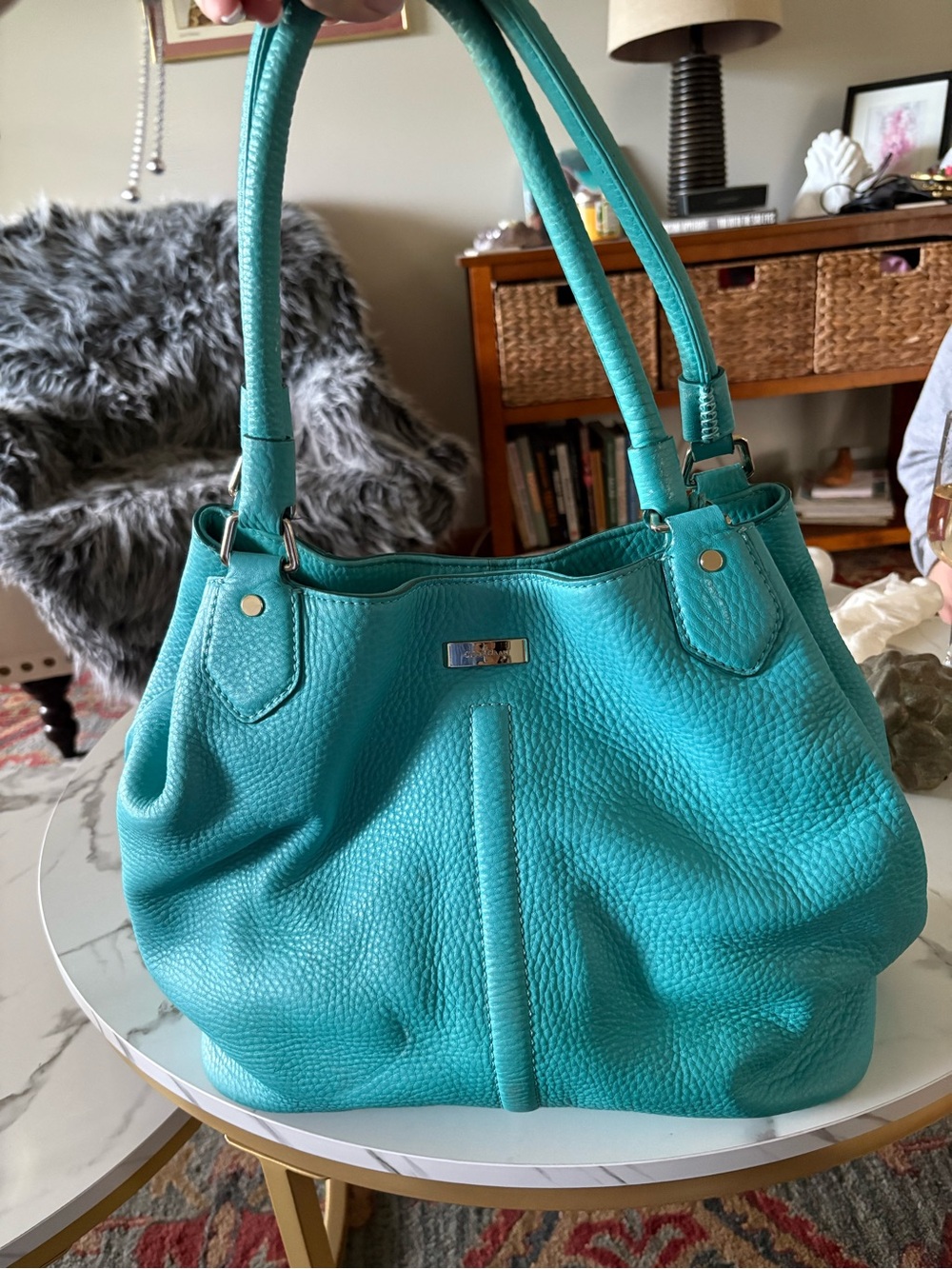 Cole Haan Teal Pebbled Leather Tote Handbag